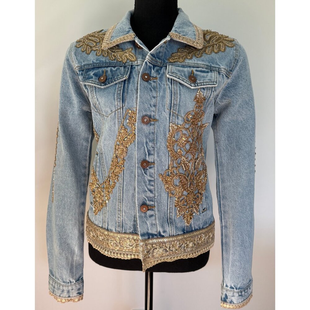 Denim Jacket Hand Embellished with appliqué, sequins, beads and embroidery - Picture 4 of 17